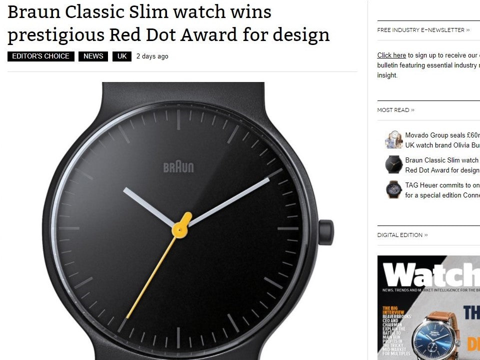 Braun Classic Slim watch wins prestigious Red Dot Award for design