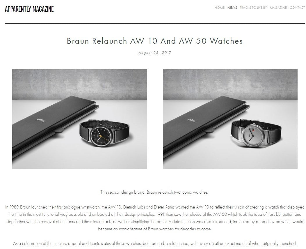 Braun Relaunch AW 10 and AW 50 Watches