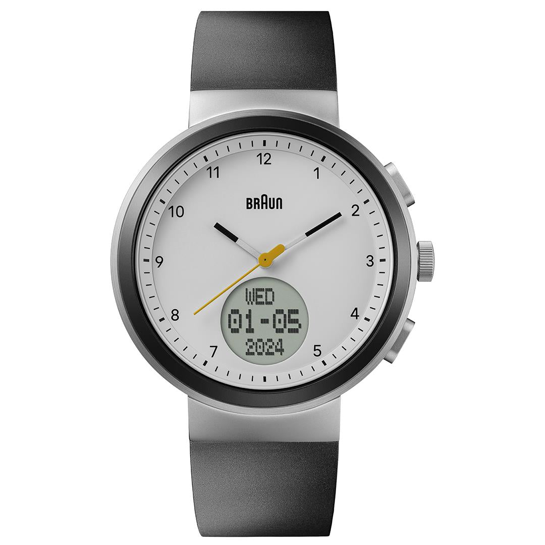 BN0299 Braun step counter watch - white dial and black silicone strap ...