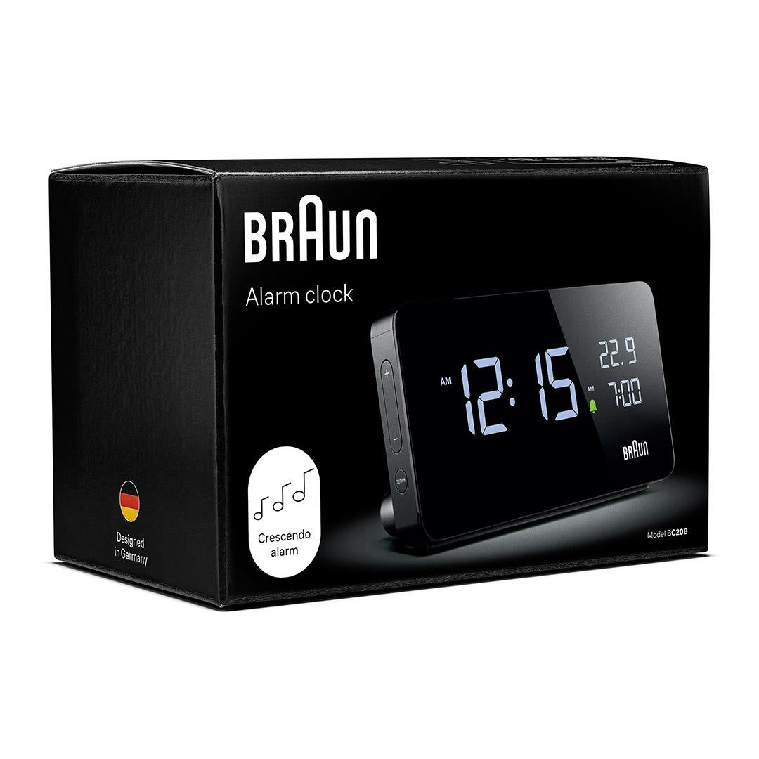 BC20 Braun digital rectangular alarm clock - black – Braun Clocks