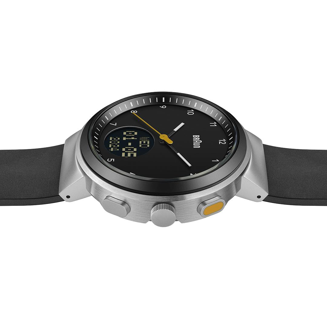 BN0299 Braun step counter watch - black dial and black silicone strap ...