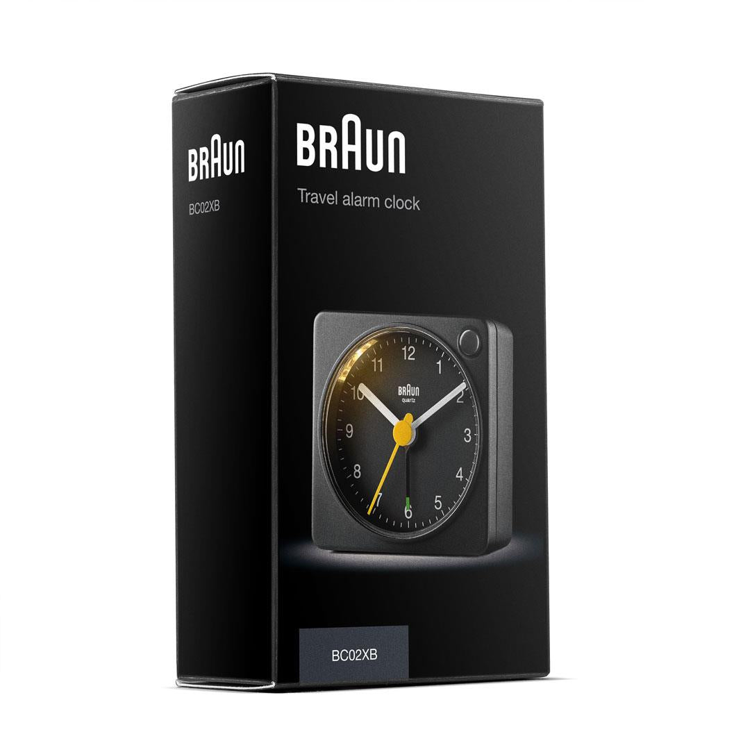 BC02X Braun classic analogue travel alarm clock black Braun Clocks