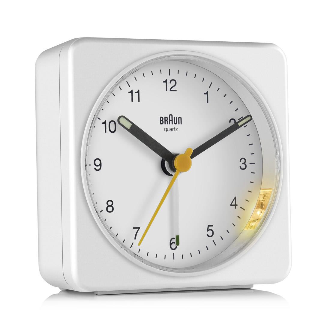 Braun Classic Analogue Alarm Clock with Snooze and Light, Quiet Quartz Movement, Crescendo Beep Alarm in Black, model BC12B Braun Classic Analogue Alarm Clock with Snooze and Light, Quiet Quartz Movement, Crescendo Beep Alarm in Black, model BC12B