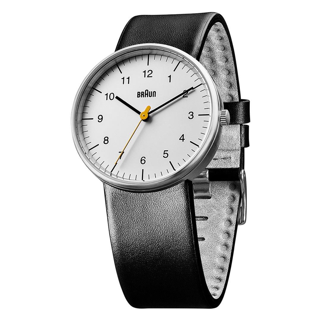 BN0021 Braun gents classic watch white dial and black leather