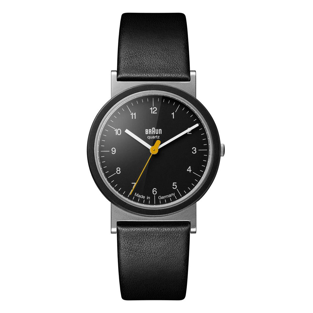 AW10 Braun classic watch black dial and black leather strap